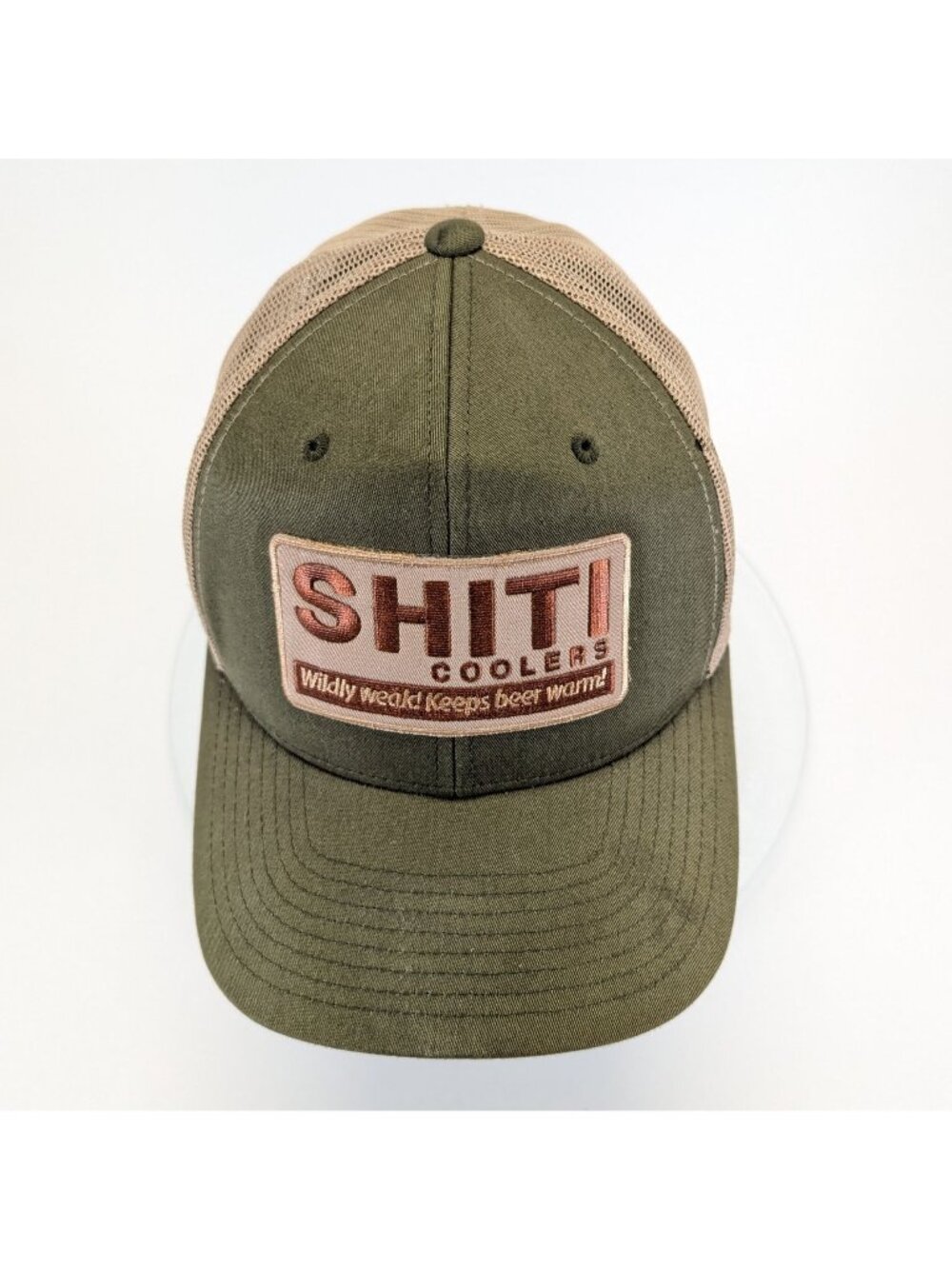 Shiti Coolers Mesh Trucker Snapback Hat Olive Green Tan Cap